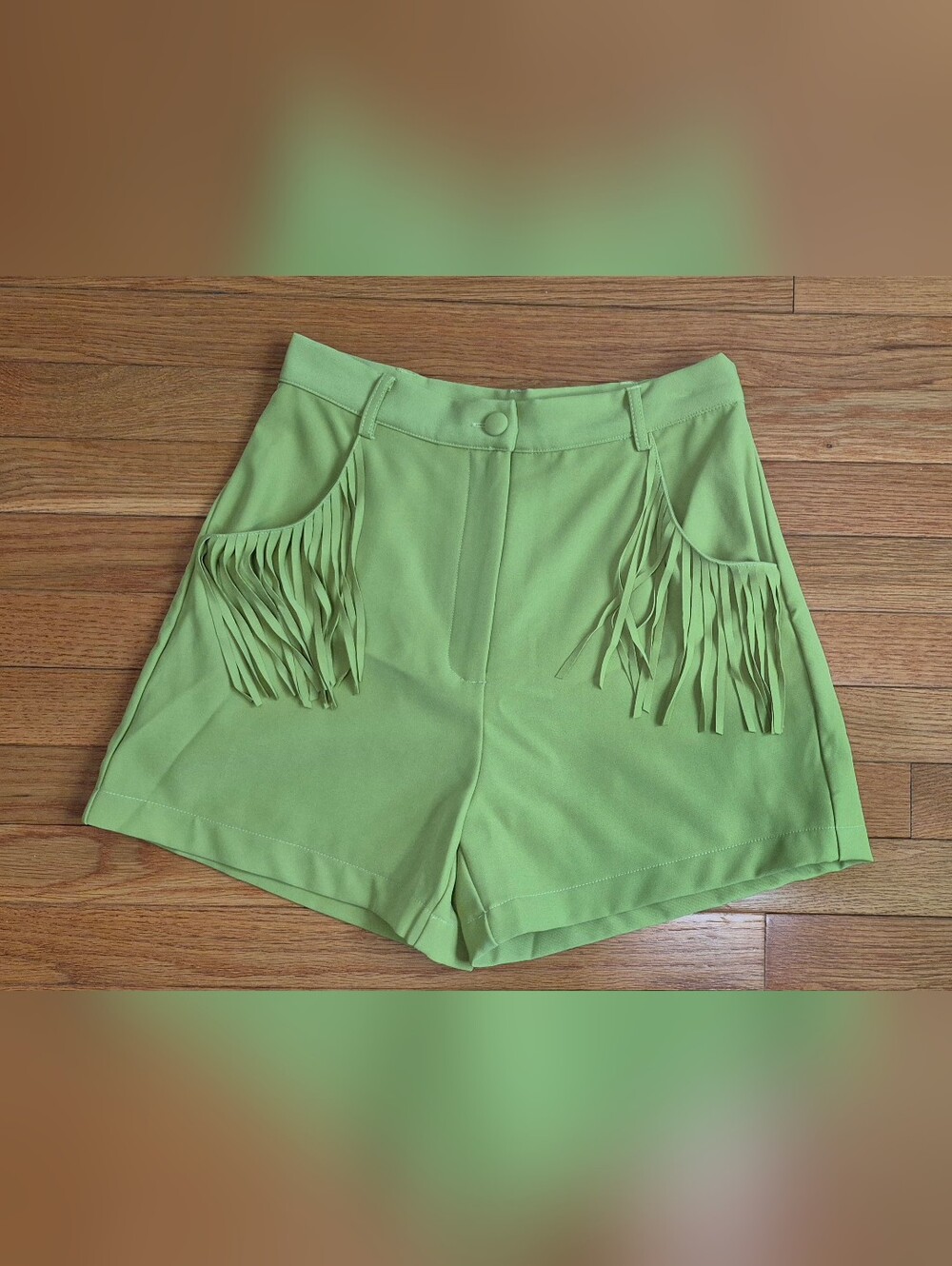 Green Western Fringe High-Waist Women’s Shorts